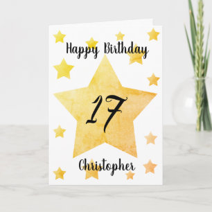 Aquarell Goldsterne 17. Geburtstag Karte