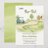 Aquarell Golf Par-Tee Geburtstag Einladung (Vorne/Hinten)