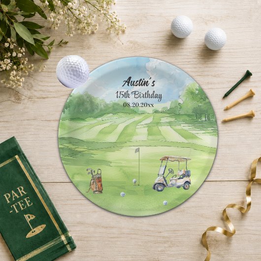 Aquarell-Golfplatz 15. Geburtstagsfeier Pappteller