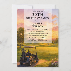 Aquarell-Golfplatz-Buggy-Erwachsener-Geburtstag Einladung