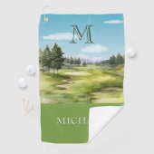 Aquarell-Golfplatz-Monogramm-Name Golfhandtuch (Insitu)