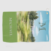 Aquarell-Golfplatz-Monogramm-Name Golfhandtuch (Horizontal)