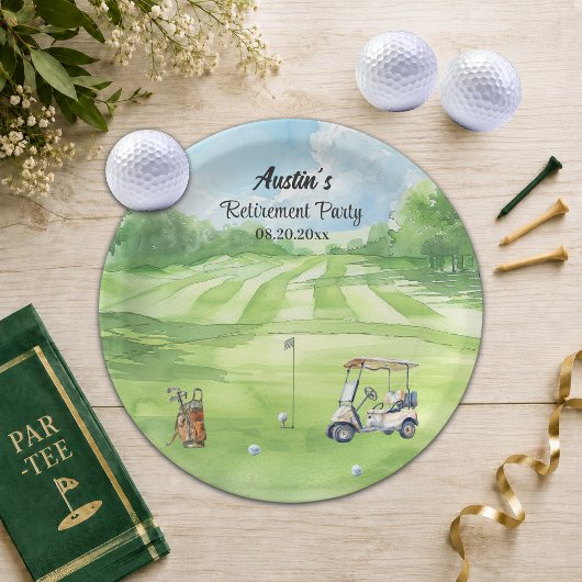 Aquarell-Golfplatz-Ruhestandsfeier Pappteller
