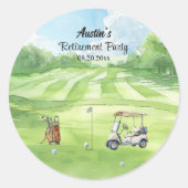 Aquarell-Golfplatz-Ruhestandsfeier  Runder Aufkleber (Vorderseite)