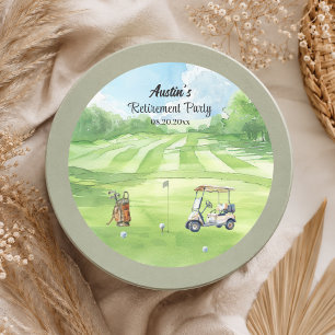 Aquarell-Golfplatz-Ruhestandsfeier  Runder Aufkleber
