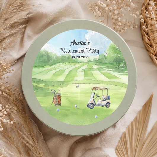 Aquarell-Golfplatz-Ruhestandsfeier  Runder Aufkleber