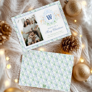 Aquarell-Grandmillennial-Rentier-Monogrammwappen Feiertagskarte