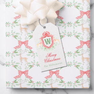 Aquarell-Grandmillennial-Rentier-Monogrammwappen Geschenkanhänger
