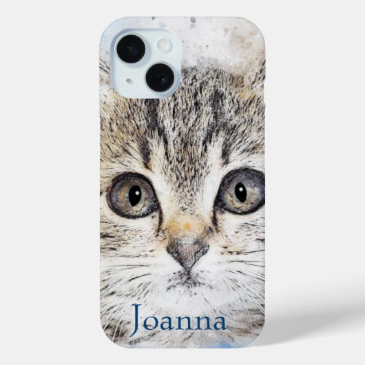 Aquarell Grau Kitten auf blau Case-Mate iPhone Hülle (Rückseite)