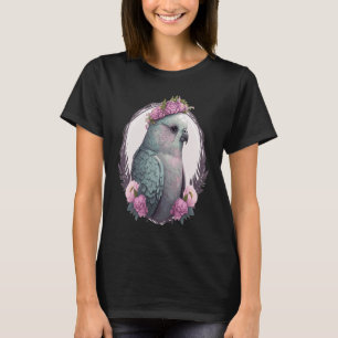 Aquarell Graue Budgie Parakeet Bird Blume Crown T-Shirt