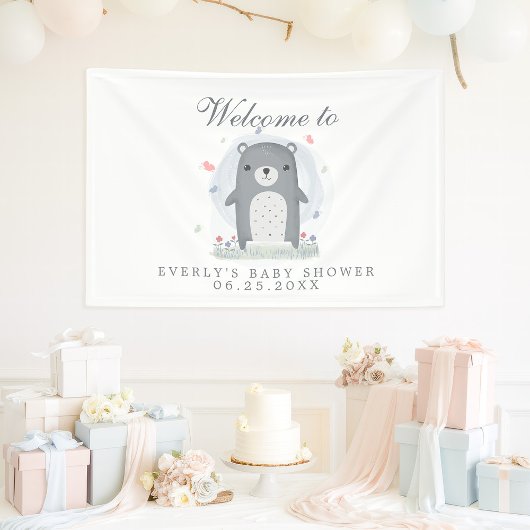 Aquarell Grauer Bärenjunge Babydusche Banner