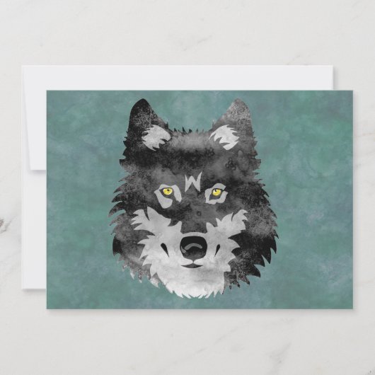 Aquarell-grauer Wolf Einladung (Vorderseite)