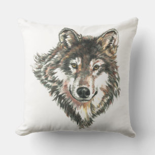 Aquarell-grauer Wolf-Kopf-Logo-Kunst Kissen