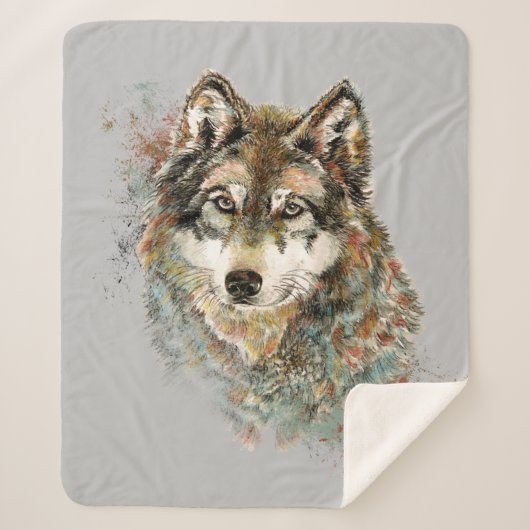 Aquarell Grauer Wolf Landschaft Sherpadecke (Vorderseite)
