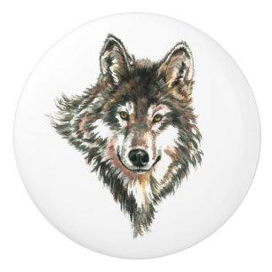 Aquarell Grauer Wolf Tierart Muster Keramikknauf