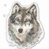 Aquarell Grauer Wolf Wildnis Aufkleber (Vorderseite)