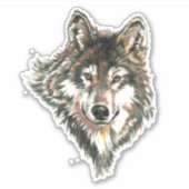 Aquarell Grauer Wolf Wildnis Aufkleber (Vorderseite)