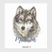 Aquarell Grauer Wolf Wildnis Aufkleber (Blatt)