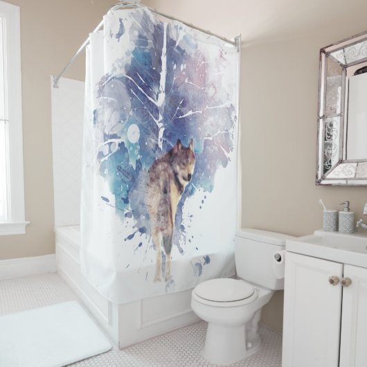 Aquarell Grauer Wolf Wildnis Duschvorhang (Beispiel)
