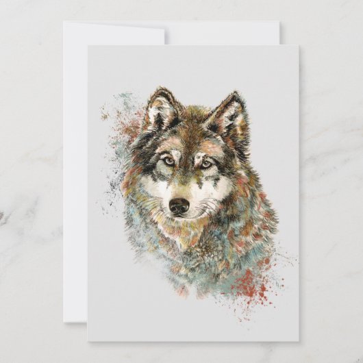Aquarell Grauer Wolf Wildnis Feiertagskarte (Vorderseite)