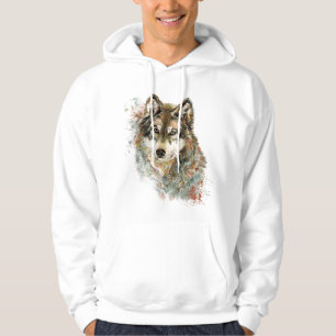 Aquarell Grauer Wolf Wildnis Hoodie