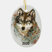 Aquarell Grauer Wolf Wildnis Keramik Ornament (Hinten)