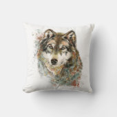 Aquarell Grauer Wolf Wildnis Kissen (Vorderseite)
