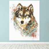 Aquarell Grauer Wolf Wildnis Leinwanddruck (Insitu (Holzboden))