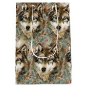 Aquarell Grauer Wolf Wildnis Mittlere Geschenktüte (Rückseite)