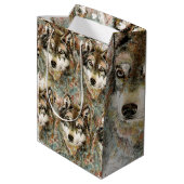 Aquarell Grauer Wolf Wildnis Mittlere Geschenktüte (Rückseite Schrägansicht)