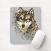 Aquarell Grauer Wolf Wildnis Mousepad (Mit Mouse)