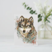 Aquarell Grauer Wolf Wildnis Postkarte (Stehend Vorderseite)