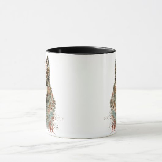 Aquarell Grauer Wolf Wildnis Tasse (Zentrum)