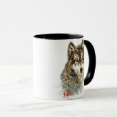 Aquarell Grauer Wolf Wildnis Tasse (VorderseiteRechts)