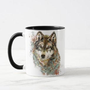 Aquarell Grauer Wolf Wildnis Tasse