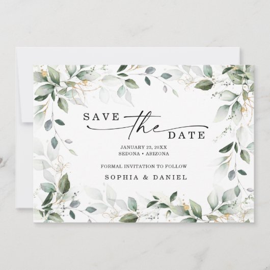 Aquarell Greenerity Gold Save the Date Hochzeit (Vorderseite)
