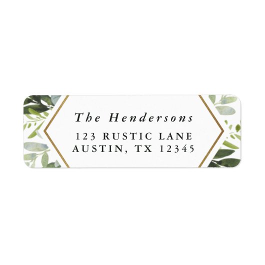 Aquarell Greenery Gold Hexagon Retutadresse (Vorne)