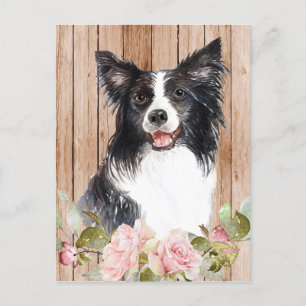 Aquarell-Grenzcollie & Blumen Postkarte