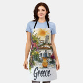 Aquarell Griechenland: Dorfbilder mit Blume Schürze (Getragen)