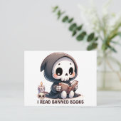 Aquarell Grill Sensenmann Buchhandlung Postkarte (Stehend Vorderseite)