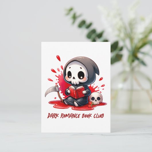 Aquarell Grill Sensenmann Buchhandlung Postkarte (Stehend Vorderseite)