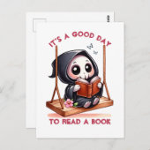 Aquarell Grill Sensenmann Buchhandlung Postkarte (Vorne/Hinten)