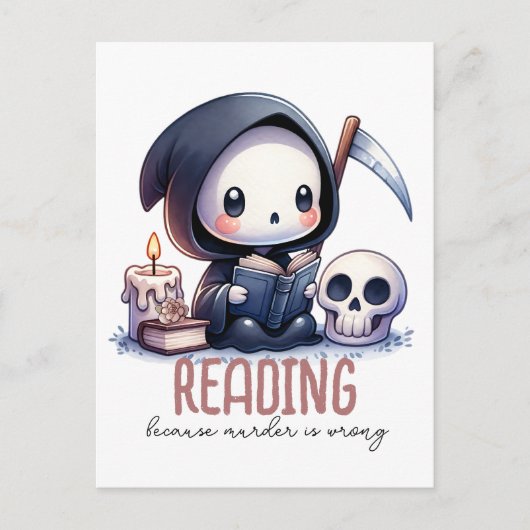 Aquarell Grill Sensenmann Buchhandlung Postkarte (Vorderseite)