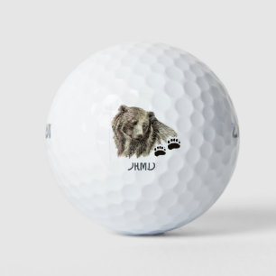 Aquarell-Grizzlybär-Tier-Monogramm-Kunst Golfball