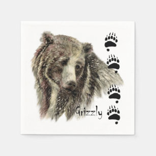 Aquarell-Grizzlybär-Tier-Natur-Kunst Serviette