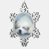 Aquarell-große Pyrenäen-Schlafenwelpe Schneeflocken Zinn-Ornament (Rechts)