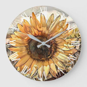 Aquarell Große Sonnenblume Elegante Kollektion Wanduhr