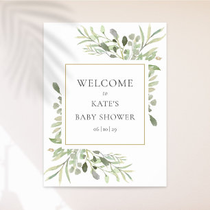 Aquarell-Grün-Babyshower-Willkommensschild Poster