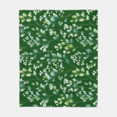 Aquarell Grün Blatt Weiß Blumenmuster Fleecedecke (Vorderseite)