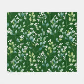 Aquarell Grün Blatt Weiß Blumenmuster Fleecedecke (Vorderseite (Horizontal))